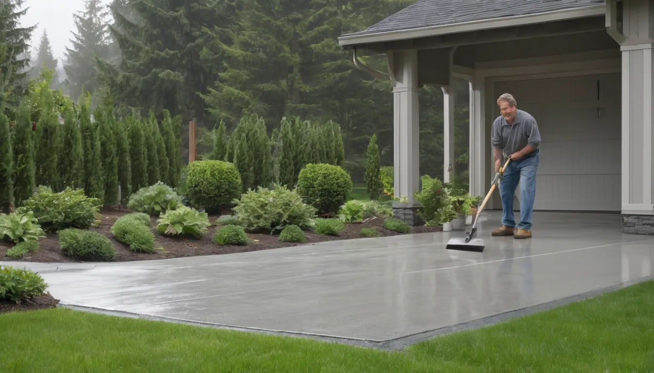 A new broom-finished concrete driveway beside a craftsman home in the Yelm area