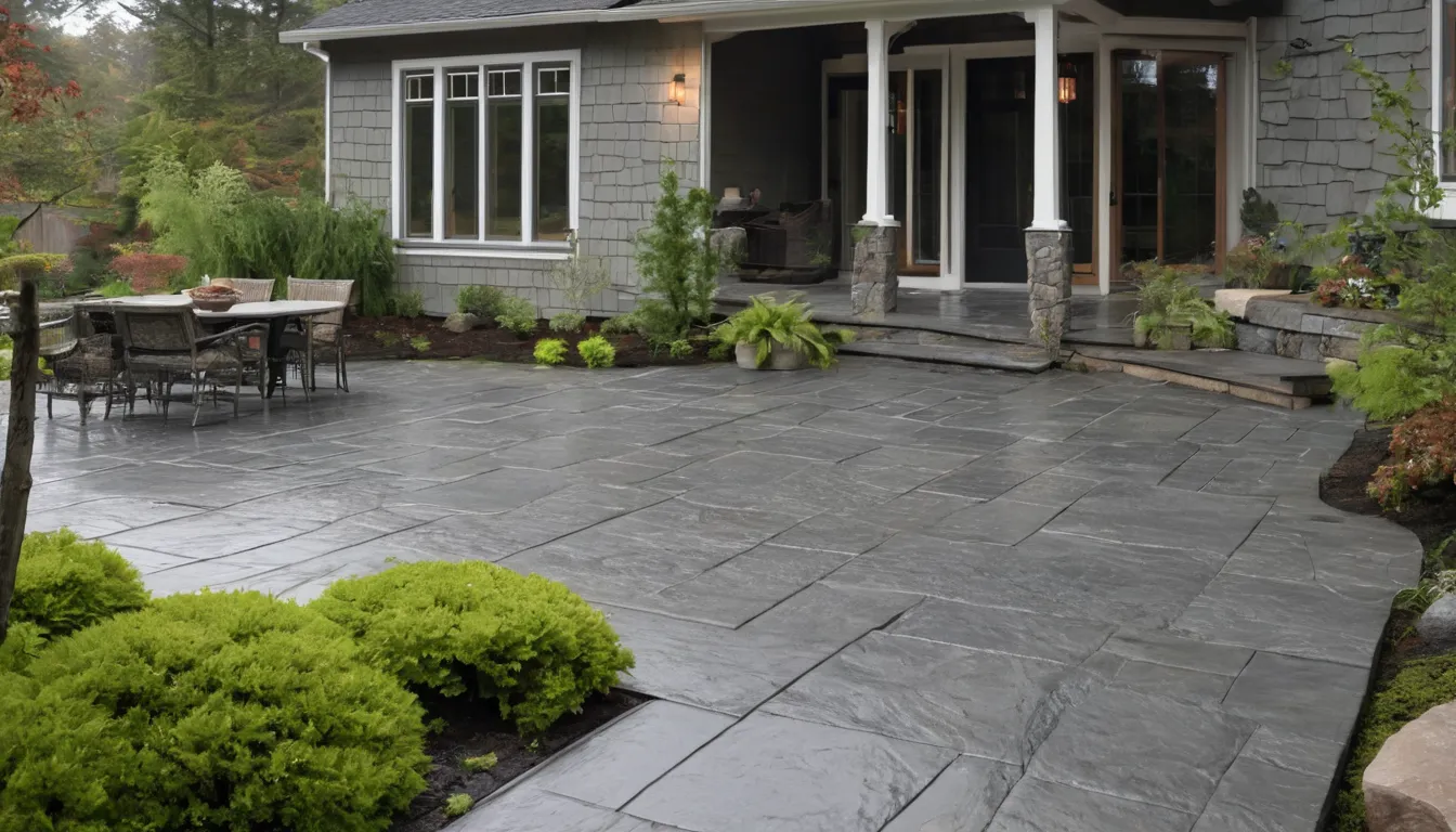 Stamped concrete patio with a slate pattern beside a craftsman home in the Yelm area